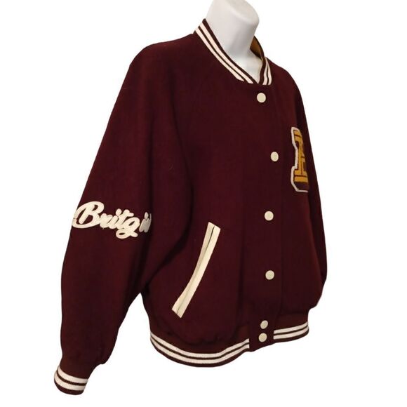 E Land maroon/white British Britgirl varsity club letterman preppy jacket size L - Picture 3 of 8